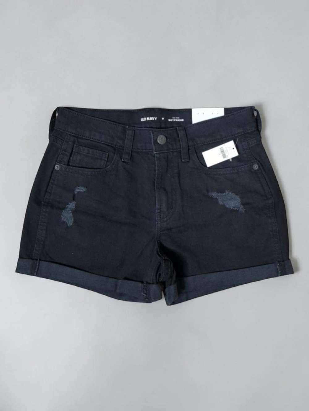 Old Navy Mid-Rise Boyfriend Shorts 3" Inseam Distressed Black Size 0